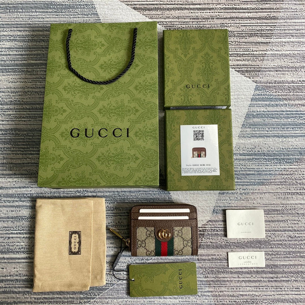 GUCCI OPHIDIA  11 WALLET IN BEIGE AND EBONY CANVAS