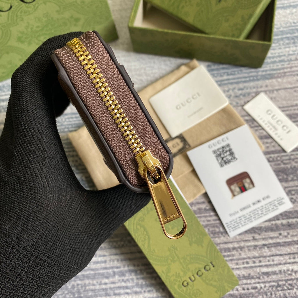 GUCCI OPHIDIA  11 WALLET IN BEIGE AND EBONY CANVAS