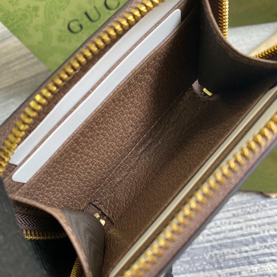 GUCCI OPHIDIA  11 WALLET IN BEIGE AND EBONY CANVAS