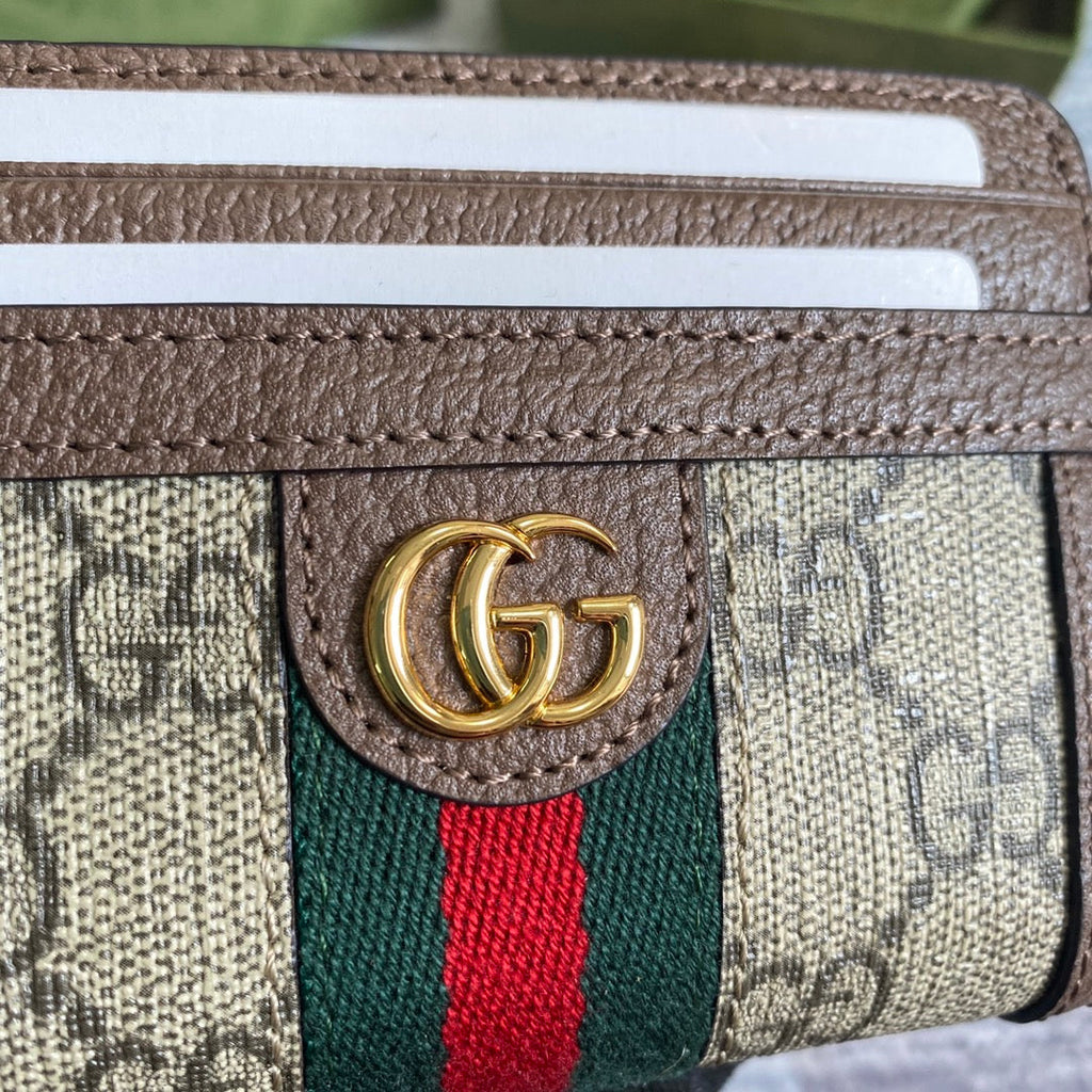 GUCCI OPHIDIA  11 WALLET IN BEIGE AND EBONY CANVAS