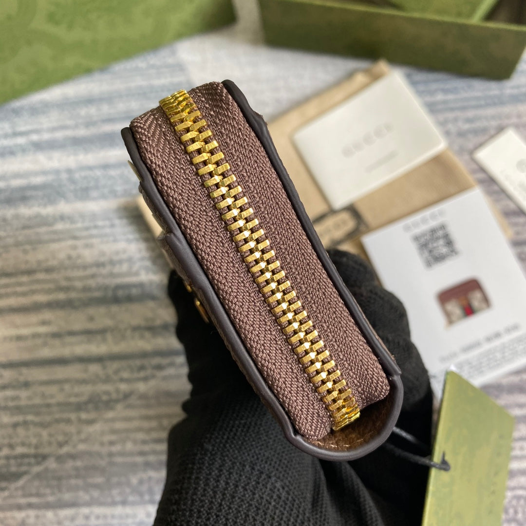 GUCCI OPHIDIA  11 WALLET IN BEIGE AND EBONY CANVAS