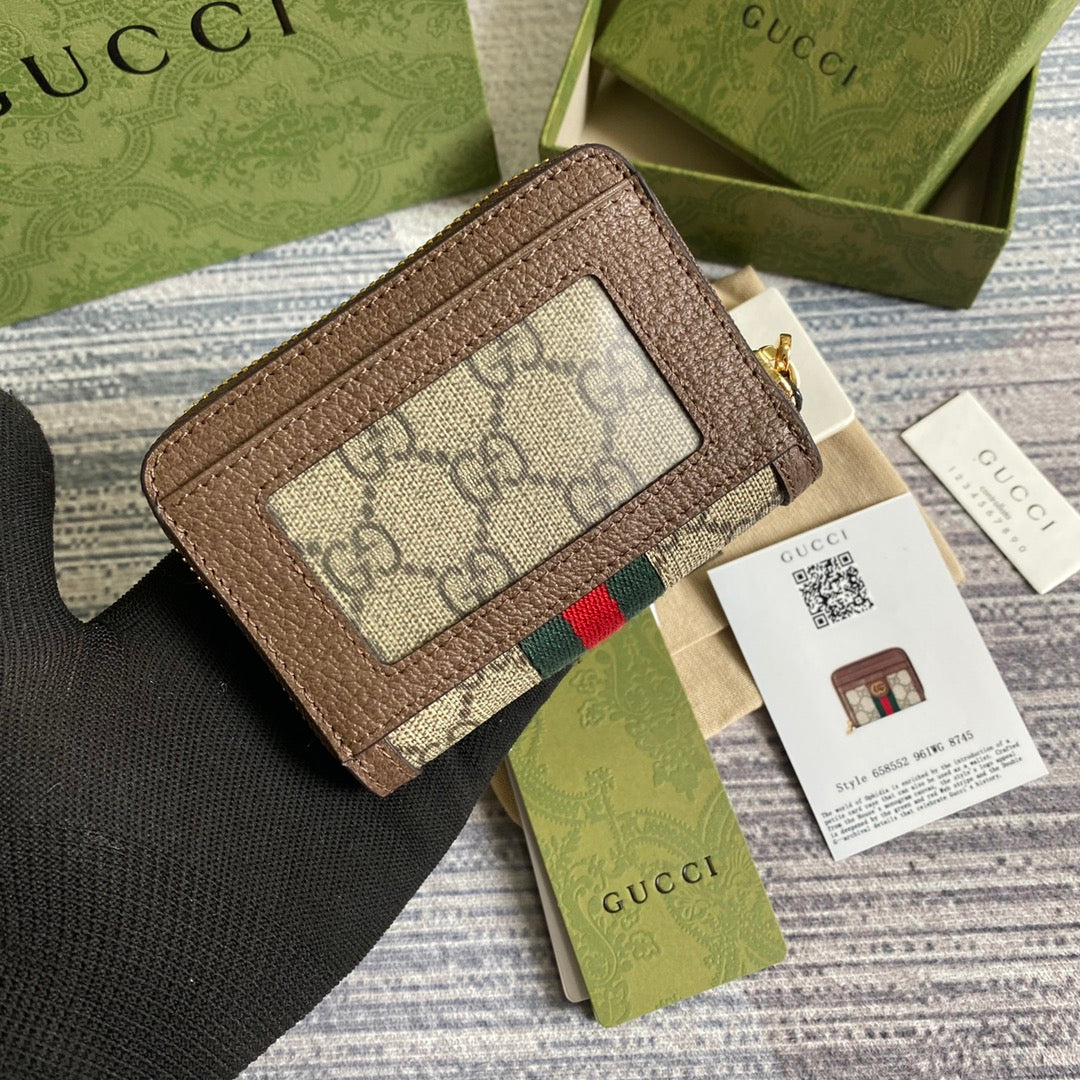 GUCCI OPHIDIA  11 WALLET IN BEIGE AND EBONY CANVAS
