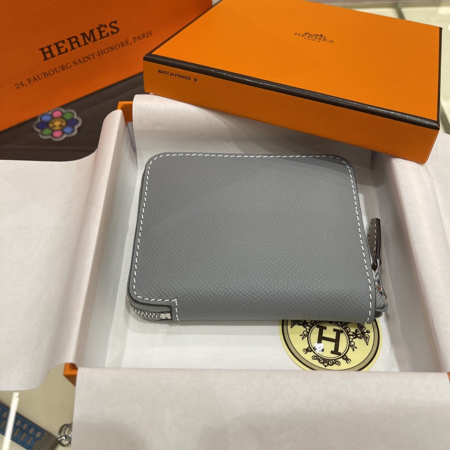 HERMES Compact Wallet 11.5 Grey Epsom