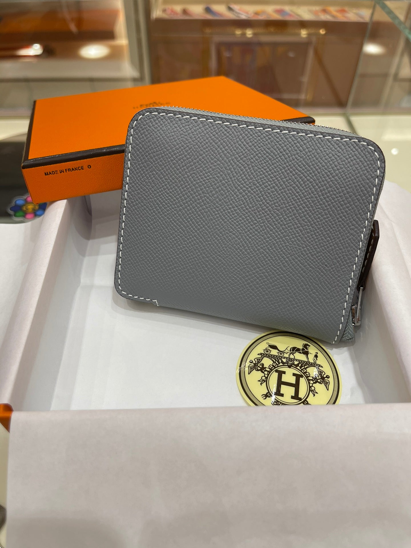 HERMES Compact Wallet 11.5 Grey Epsom