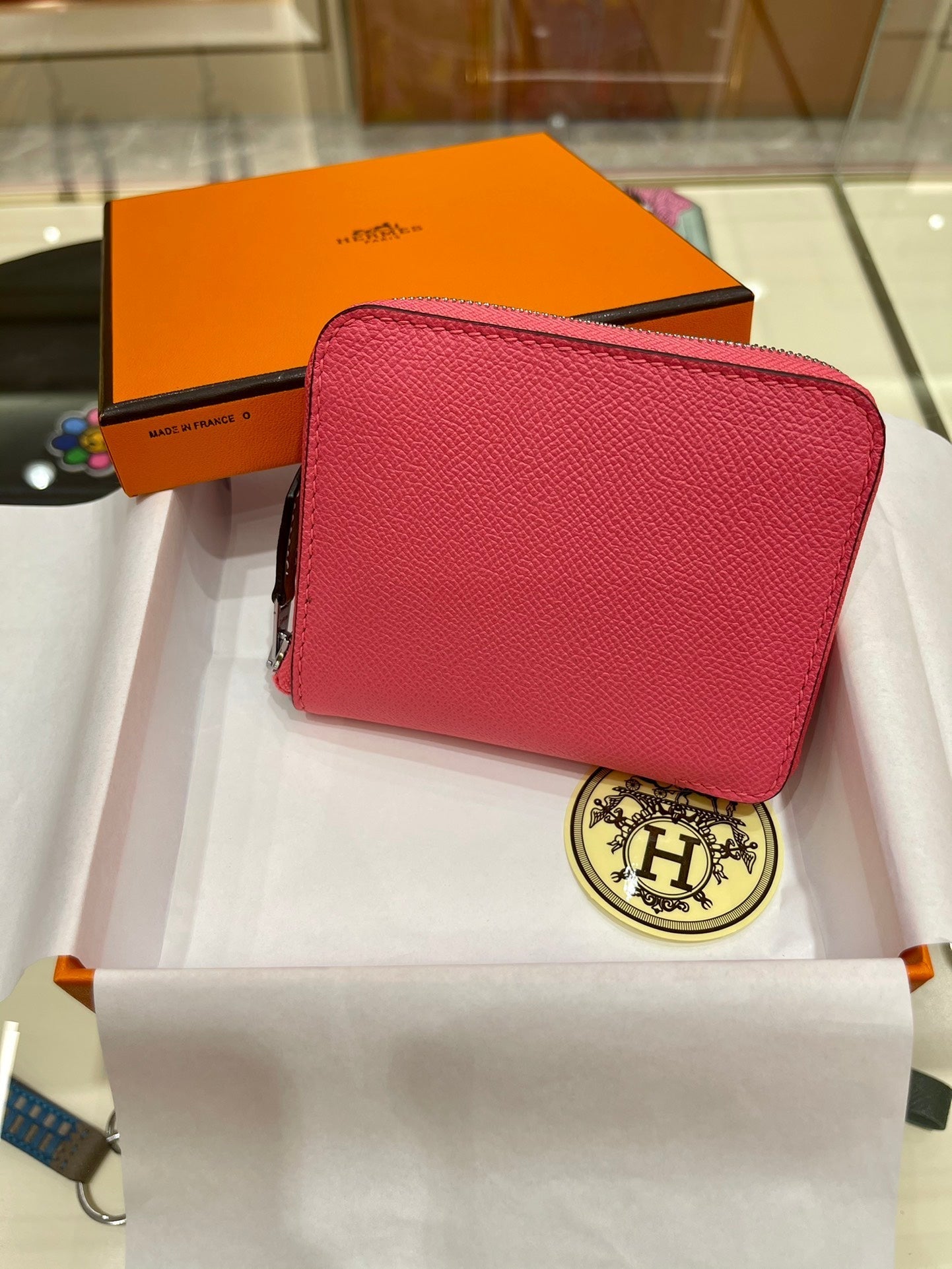 HERMES Compact Wallet 11.5 Dark Pink Epsom