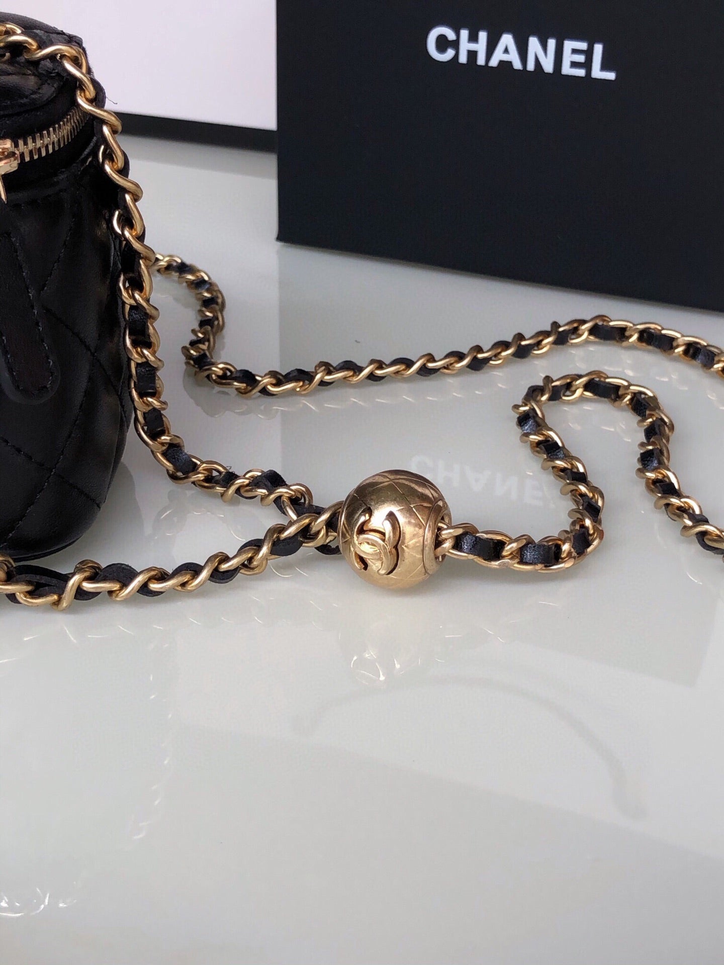 CHANEL MINI 11 VANITY CHAIN IN BLACK CALFSKIN GOLD HARDWARE