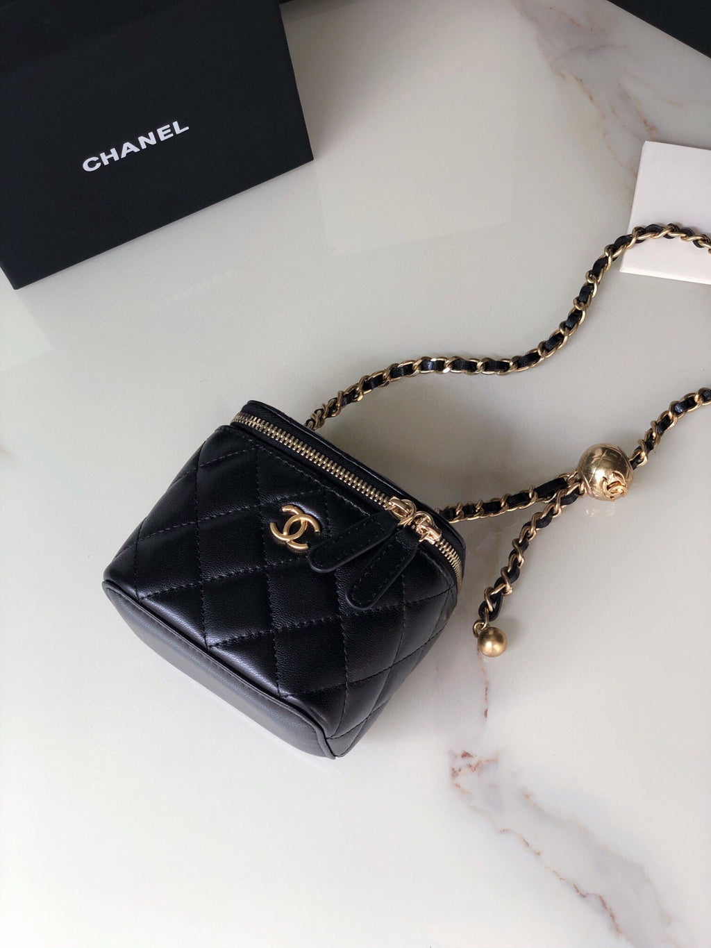 CHANEL MINI 11 VANITY CHAIN IN BLACK CALFSKIN GOLD HARDWARE