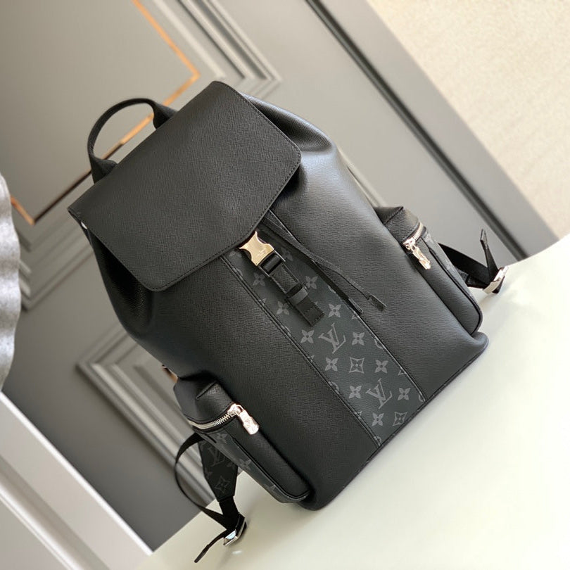 LOUIS VUITTON BACKPACK 45 IN BLACK CALFSKIN AND GUN METAL MONOGRAM ECLIPSE CANVAS
