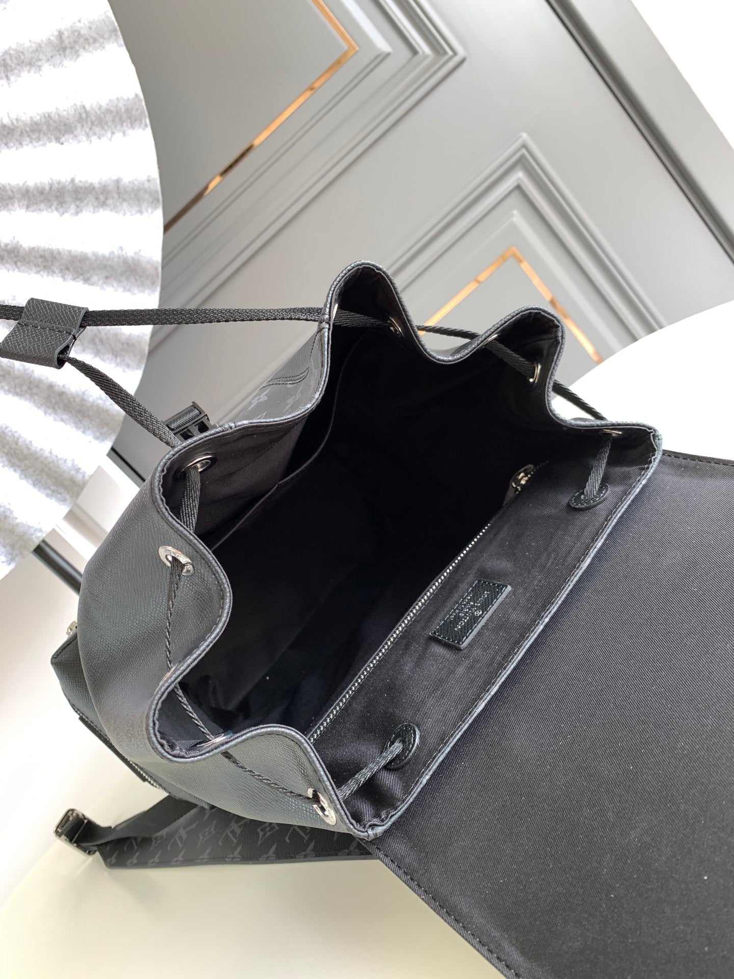 LOUIS VUITTON BACKPACK 45 IN BLACK CALFSKIN AND GUN METAL MONOGRAM ECLIPSE CANVAS