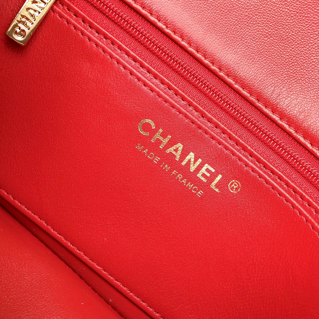 CHANEL MINI RECTANGLE FLAP BAG 20CM RED LAMBSKIN GOLD HARDWARE