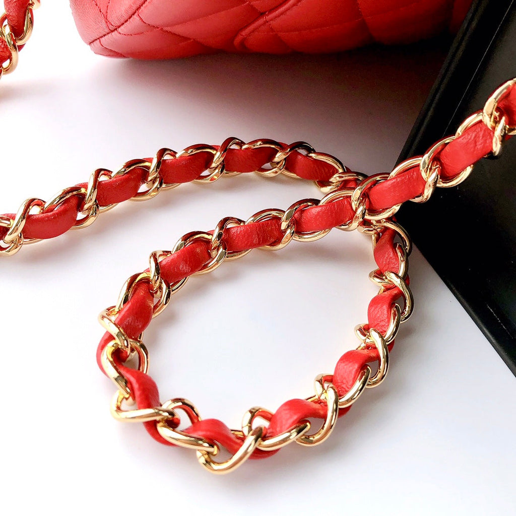 CHANEL MINI RECTANGLE FLAP BAG 20CM RED LAMBSKIN GOLD HARDWARE