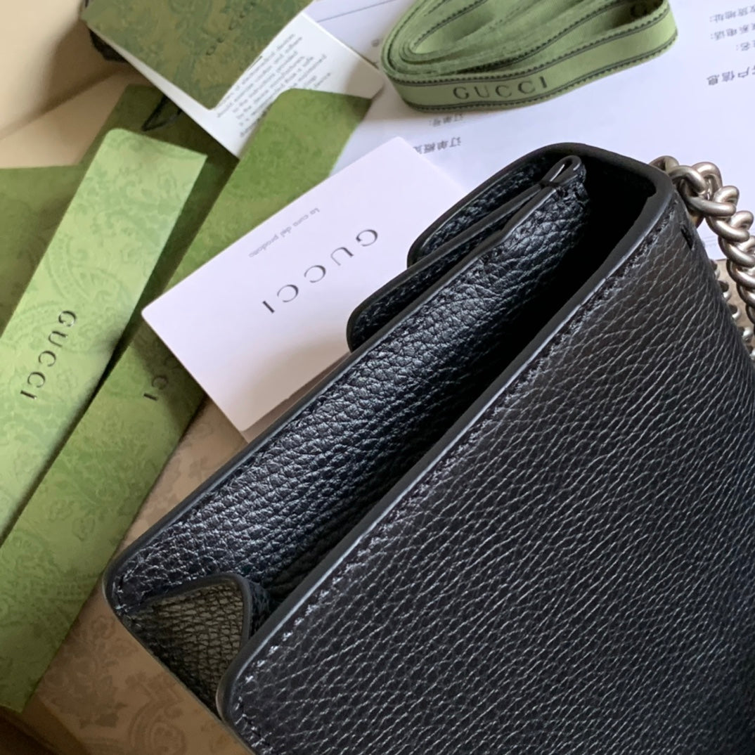 GUCCI DYONYSUS SHOULDER BAG 20 IN BLACK CALFSKIN SILVER HARDWARE