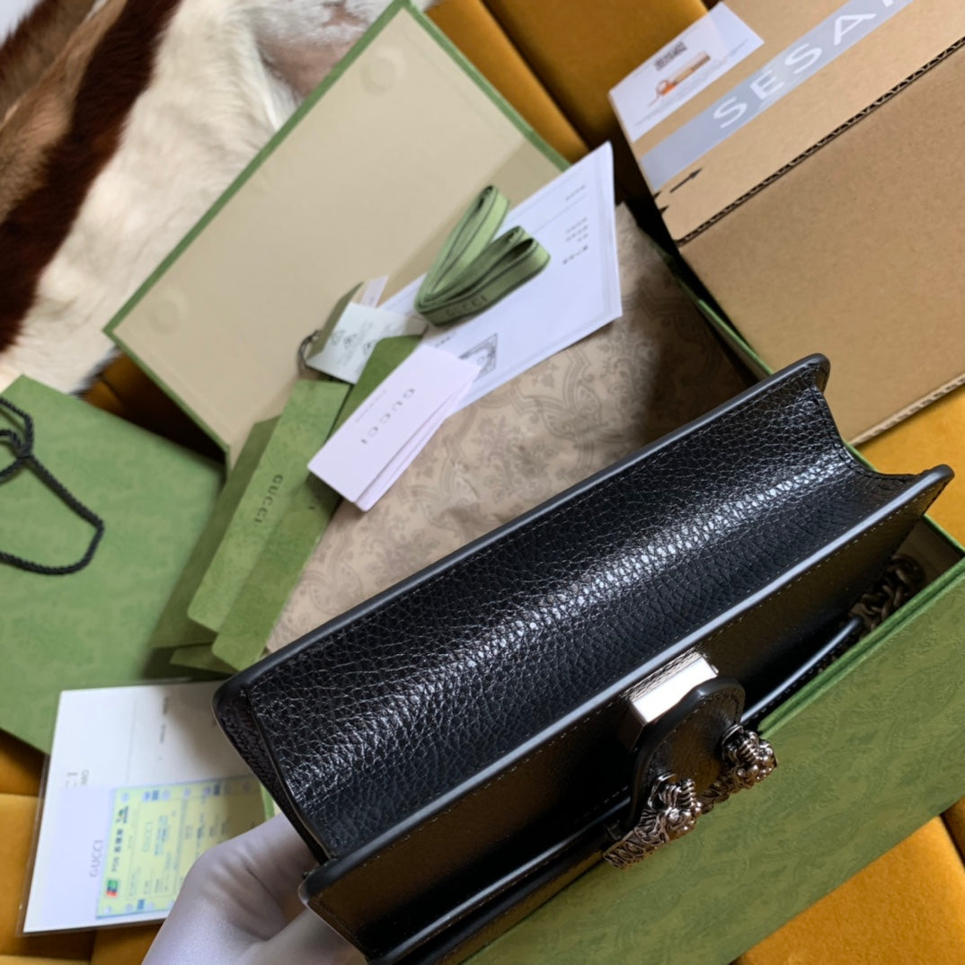 GUCCI DYONYSUS SHOULDER BAG 20 IN BLACK CALFSKIN SILVER HARDWARE