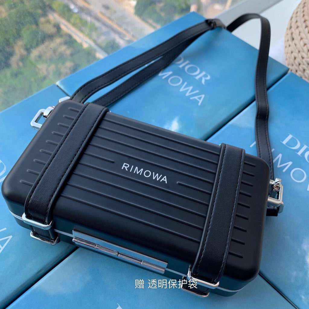 DIOR RIMOWA 20 CASE BAG IN BLACK ALUMINUM MAGNESIUM