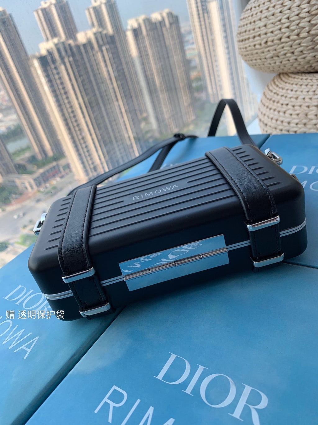 DIOR RIMOWA 20 CASE BAG IN BLACK ALUMINUM MAGNESIUM