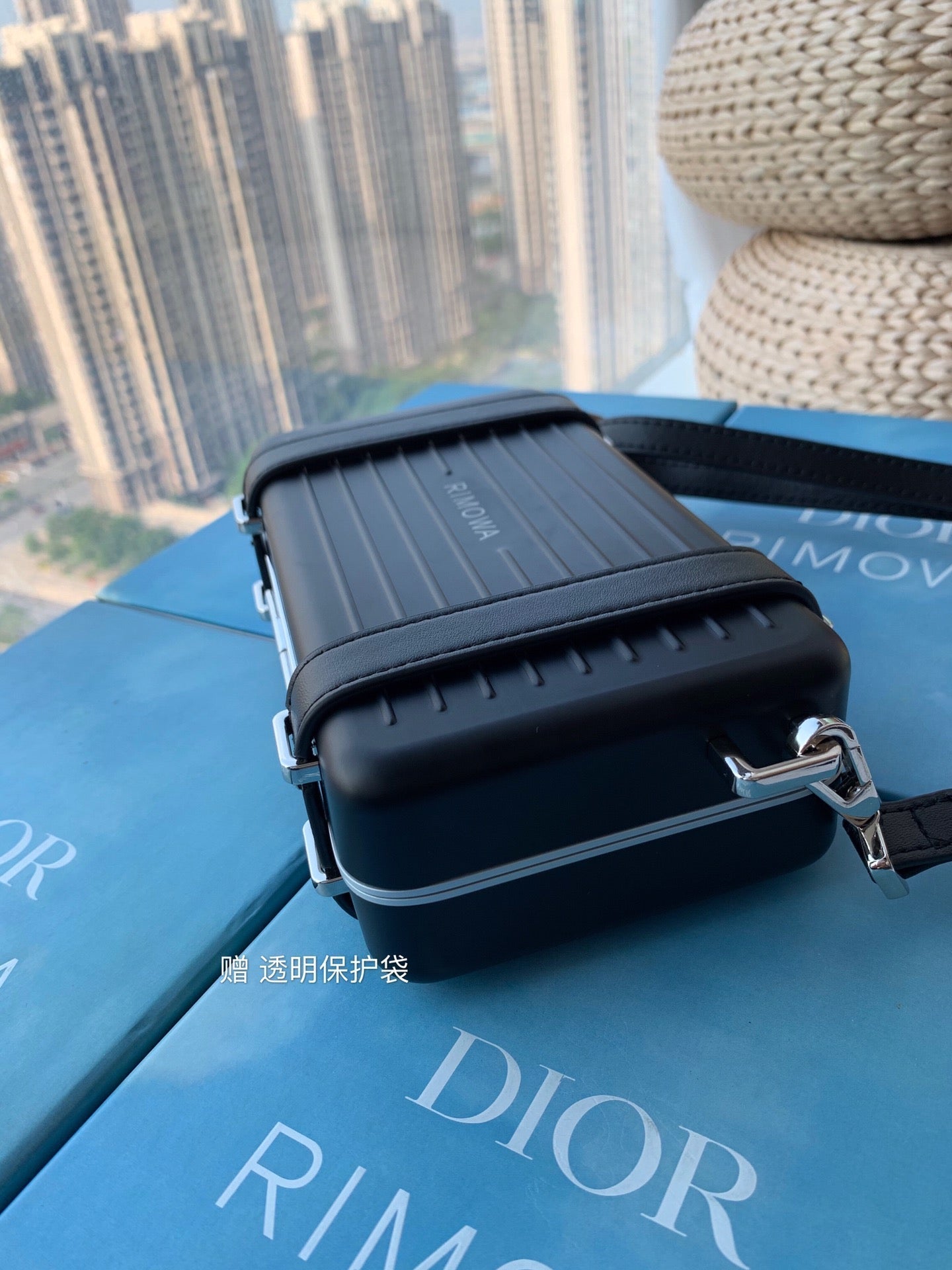 DIOR RIMOWA 20 CASE BAG IN BLACK ALUMINUM MAGNESIUM