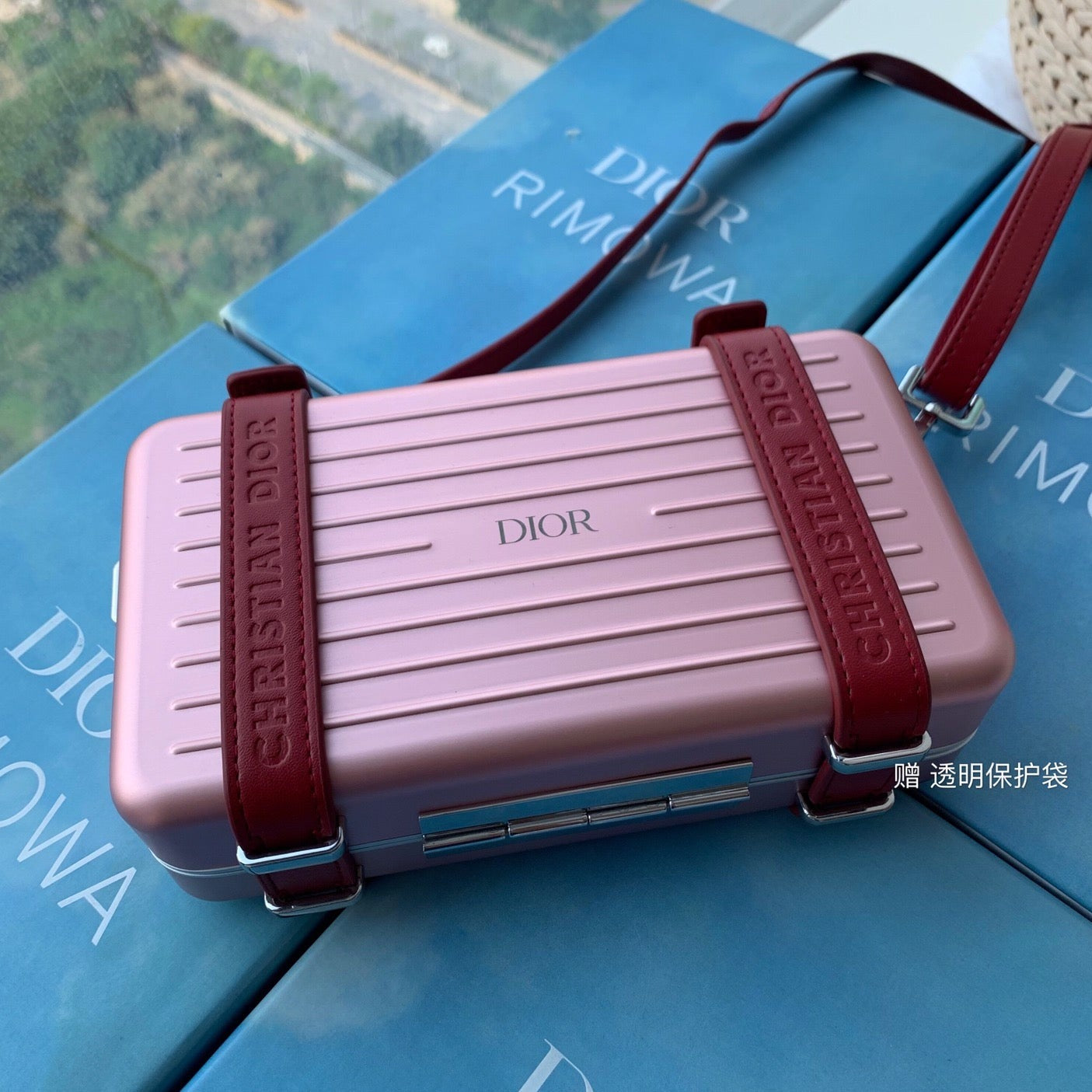 DIOR RIMOWA 20 CASE BAG IN LIGHT PINK ALUMINUM MAGNESIUM