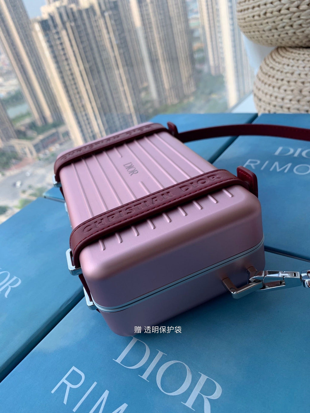 DIOR RIMOWA 20 CASE BAG IN LIGHT PINK ALUMINUM MAGNESIUM