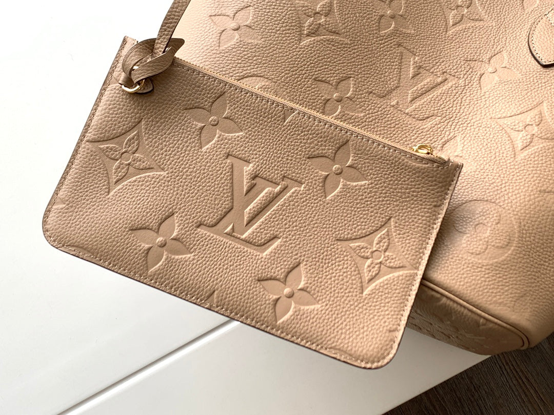 LOUIS VUITTON NEVERFULL MM 32 BEIGE MONOGRAM EMPREINTE LEATHER