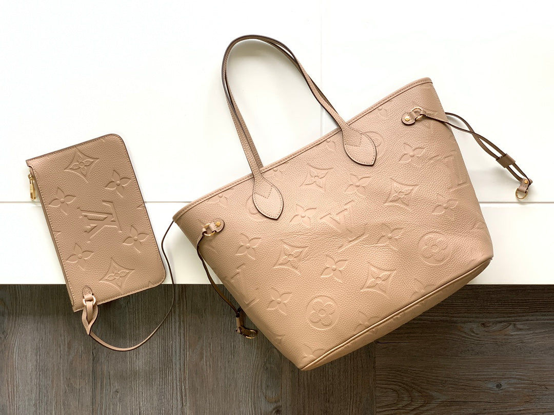 LOUIS VUITTON NEVERFULL MM 32 BEIGE MONOGRAM EMPREINTE LEATHER
