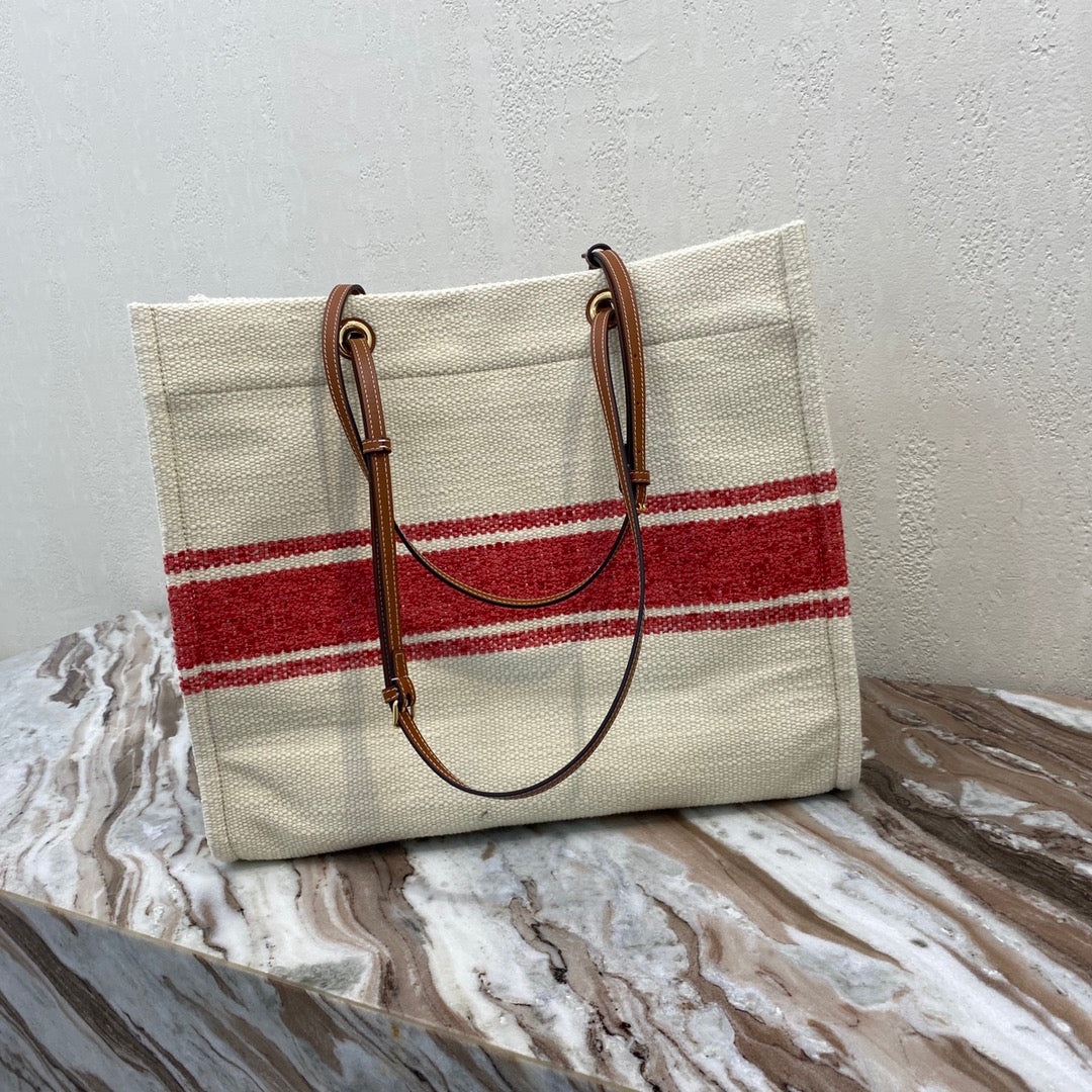 CELINE CANVAS TOTE 43 WHITE/RED DENIM
