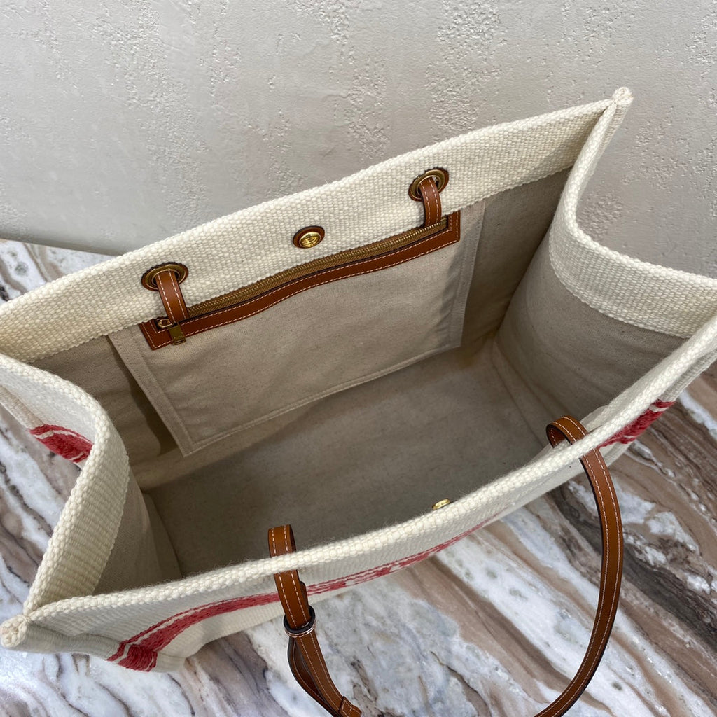 CELINE CANVAS TOTE 43 WHITE/RED DENIM