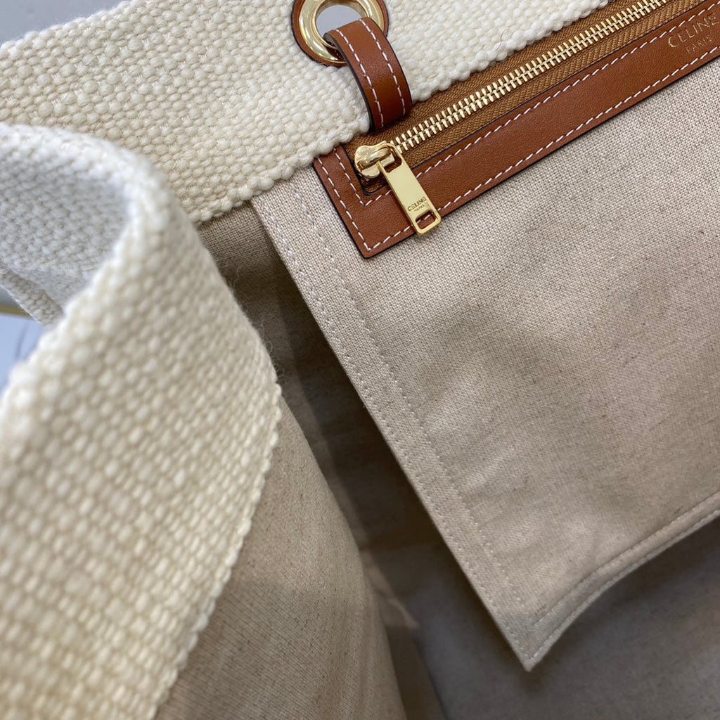 CELINE CANVAS TOTE 43 WHITE/RED DENIM