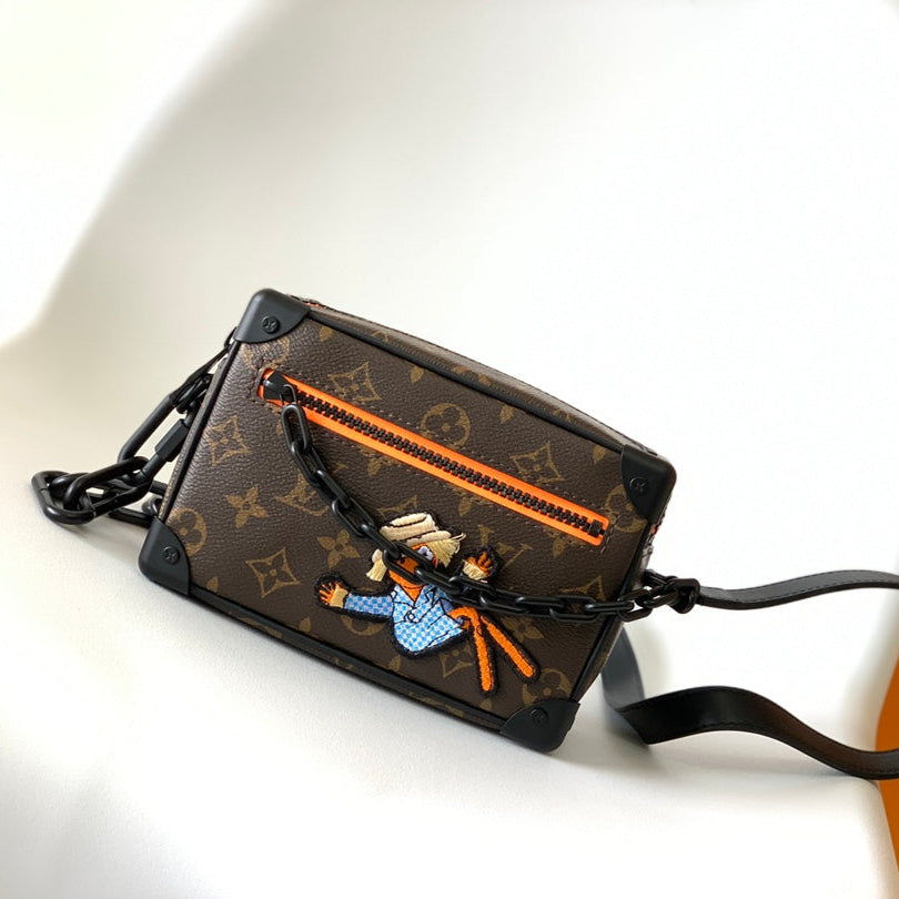 LOUIS VUITTON MINI SOFT TRUNK 18 IN BROWN MONOGRAM CANVAS WITH EMBROIDERED ANIMATED CHARACTER