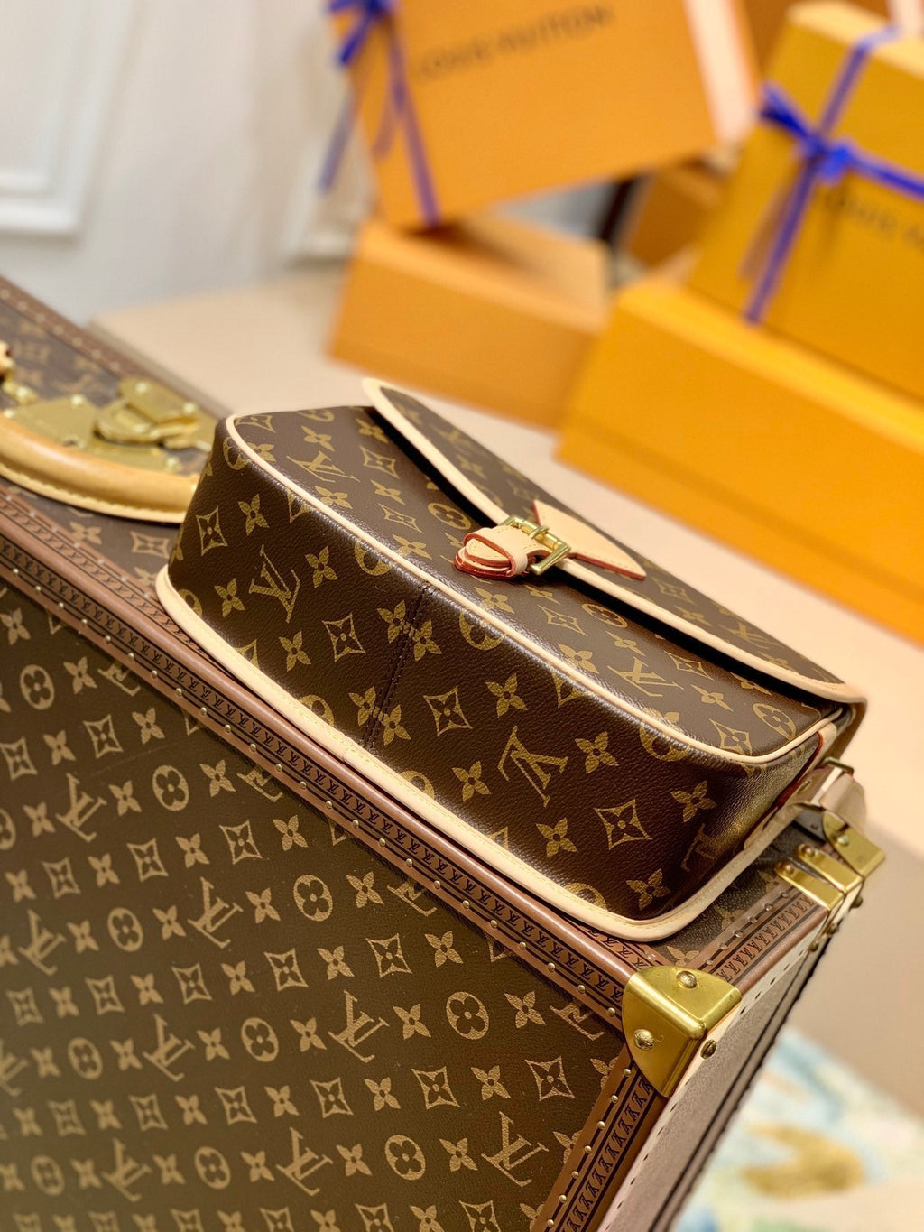 LOUIS VUITTON DIANE 27 IN BROWN MONOGRAM COATED CANVAS AND CALFSKIN