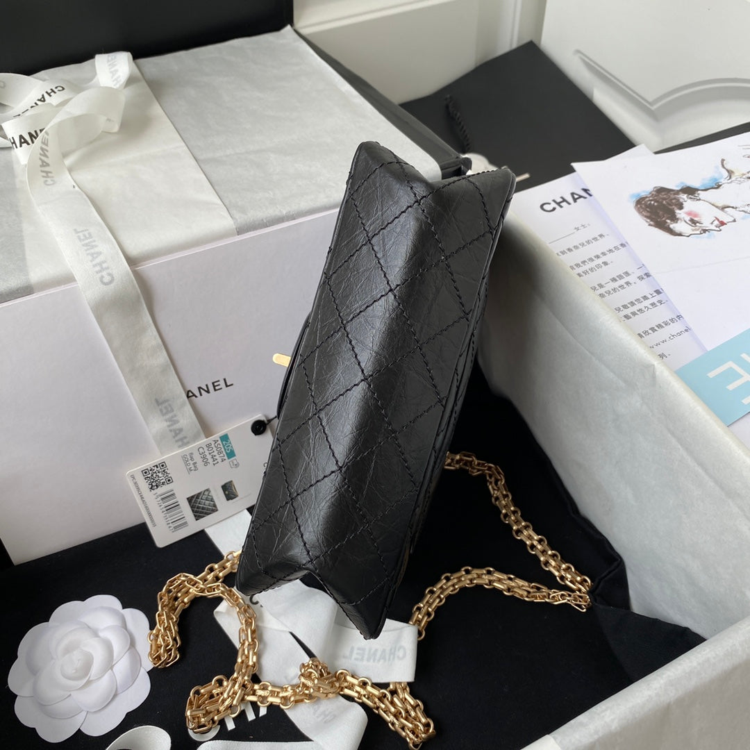 CHANEL FLAP BAG 20 IN BLACK CALFSKIN GOLD CHAIN