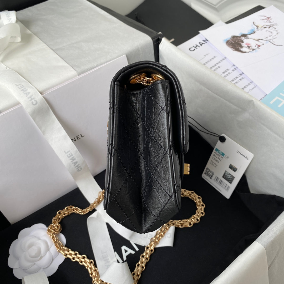 CHANEL FLAP BAG 20 IN BLACK CALFSKIN GOLD CHAIN
