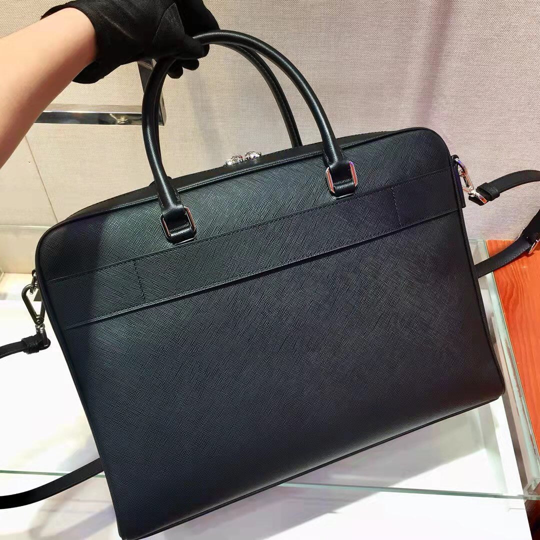 PRADA 38 BRIEFCASE IN BLACK SAFFIANO LEATHER