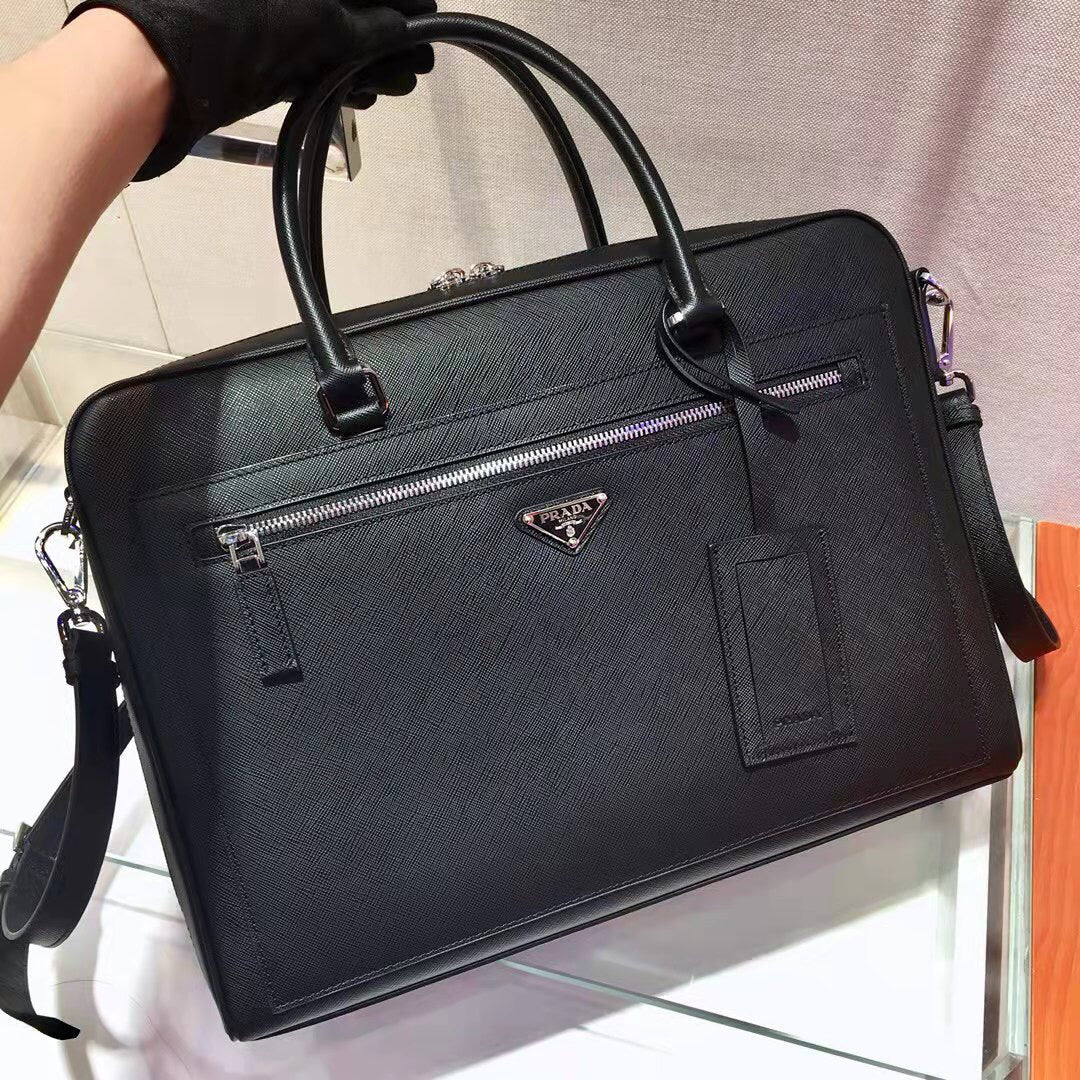 PRADA 38 BRIEFCASE IN BLACK SAFFIANO LEATHER