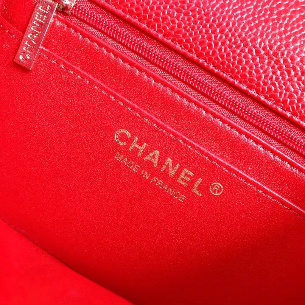 CHANEL MINI SQUARE FLAP BAG 17CM RED CAVIAR GOLD HARDWARE