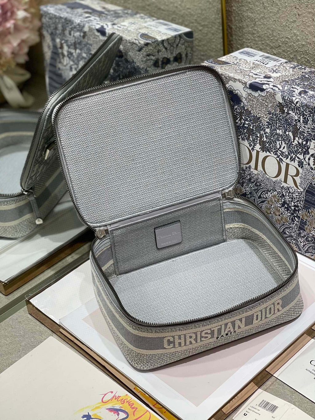 DIOR SMALL 24 VANITY CASE IN PALE GRAY MONOGRAM OBLIQUE JACQUARD