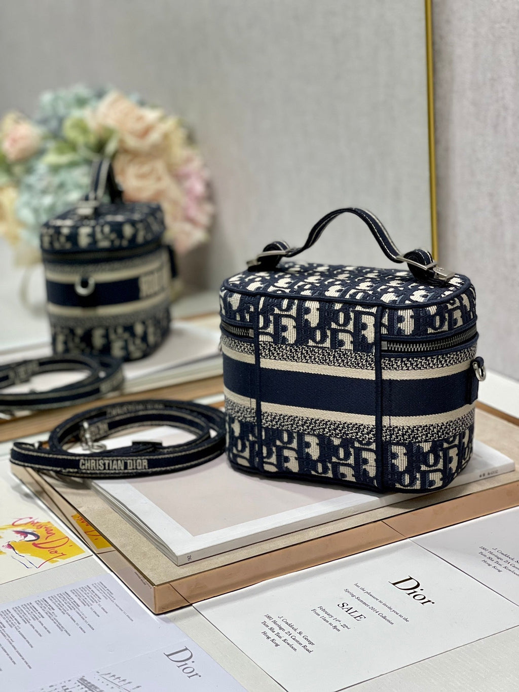 DIOR CROSSBODY MINI 18 VANITY CASE IN BLACK MONOGRAM OBLIQUE JACQUARD