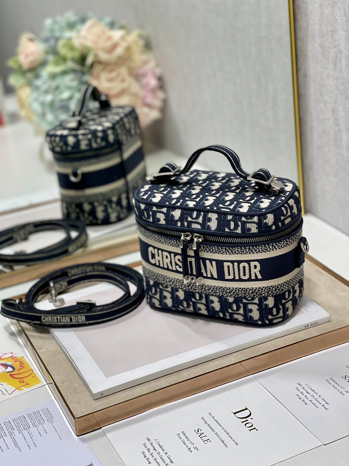 DIOR CROSSBODY MINI 18 VANITY CASE IN BLACK MONOGRAM OBLIQUE JACQUARD