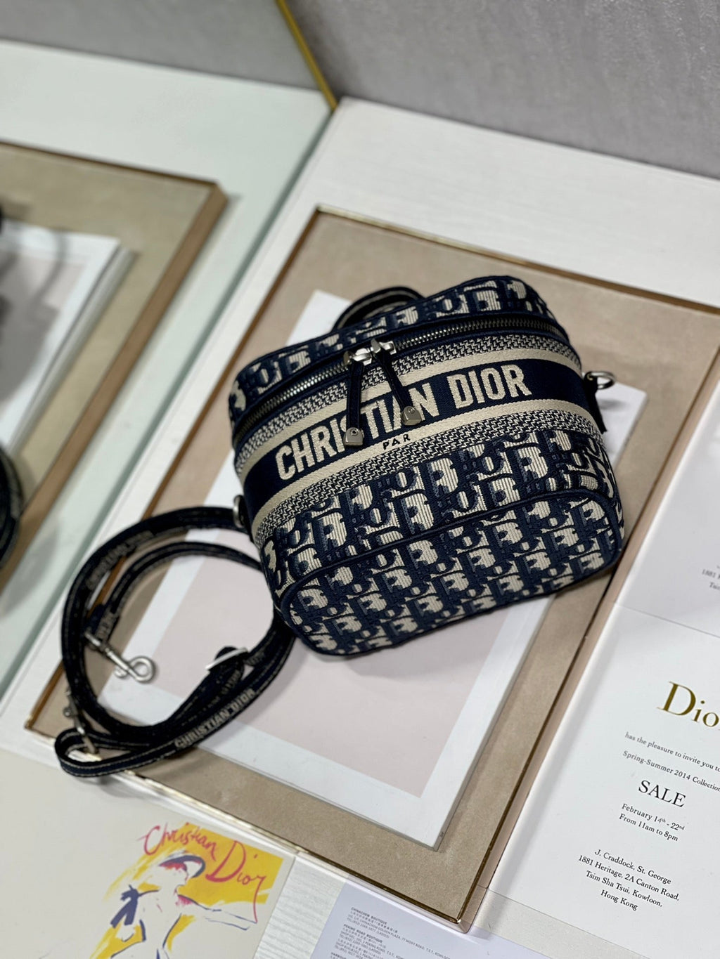 DIOR CROSSBODY MINI 18 VANITY CASE IN BLACK MONOGRAM OBLIQUE JACQUARD