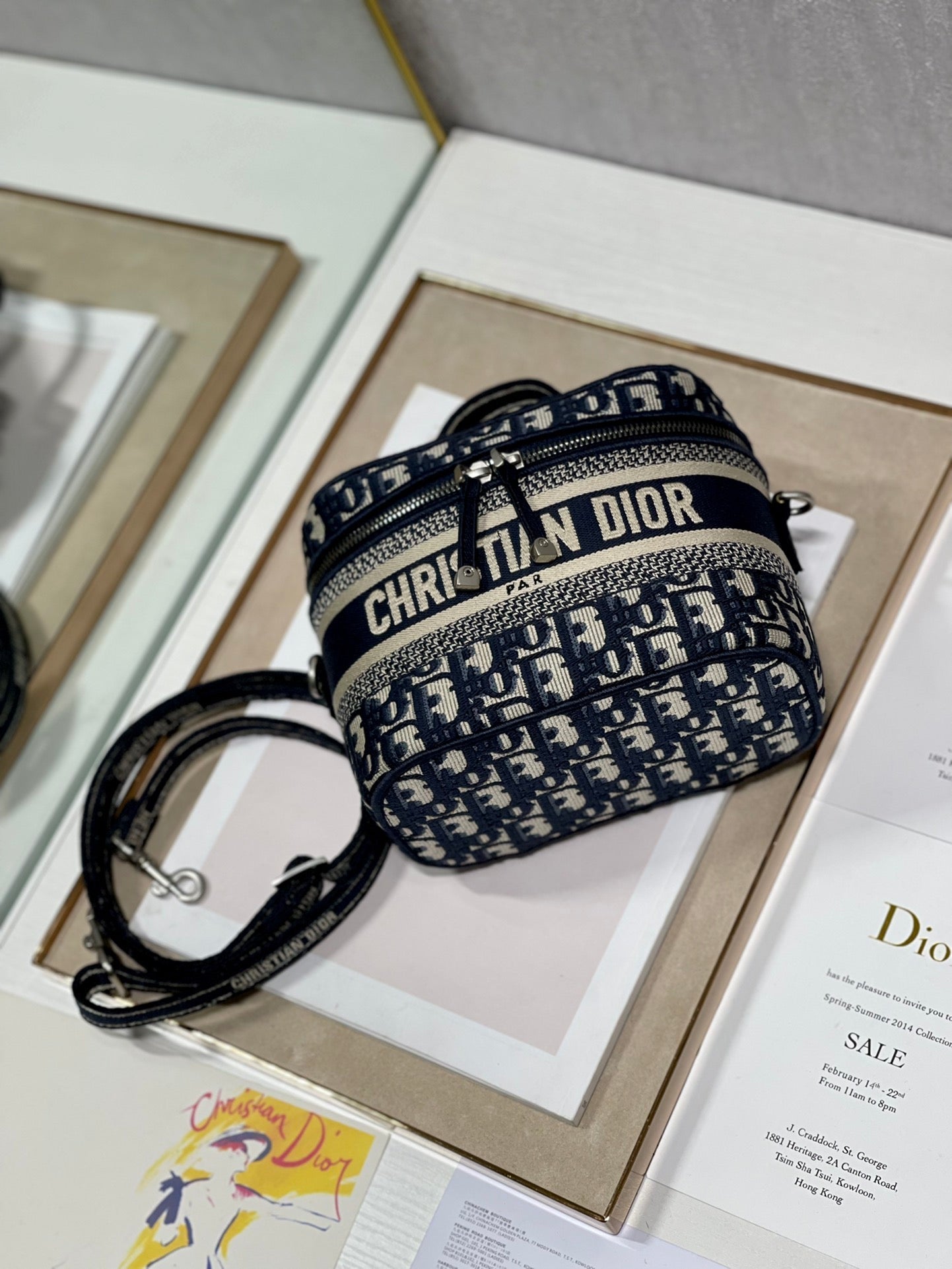 DIOR CROSSBODY MINI 18 VANITY CASE IN BLACK MONOGRAM OBLIQUE JACQUARD