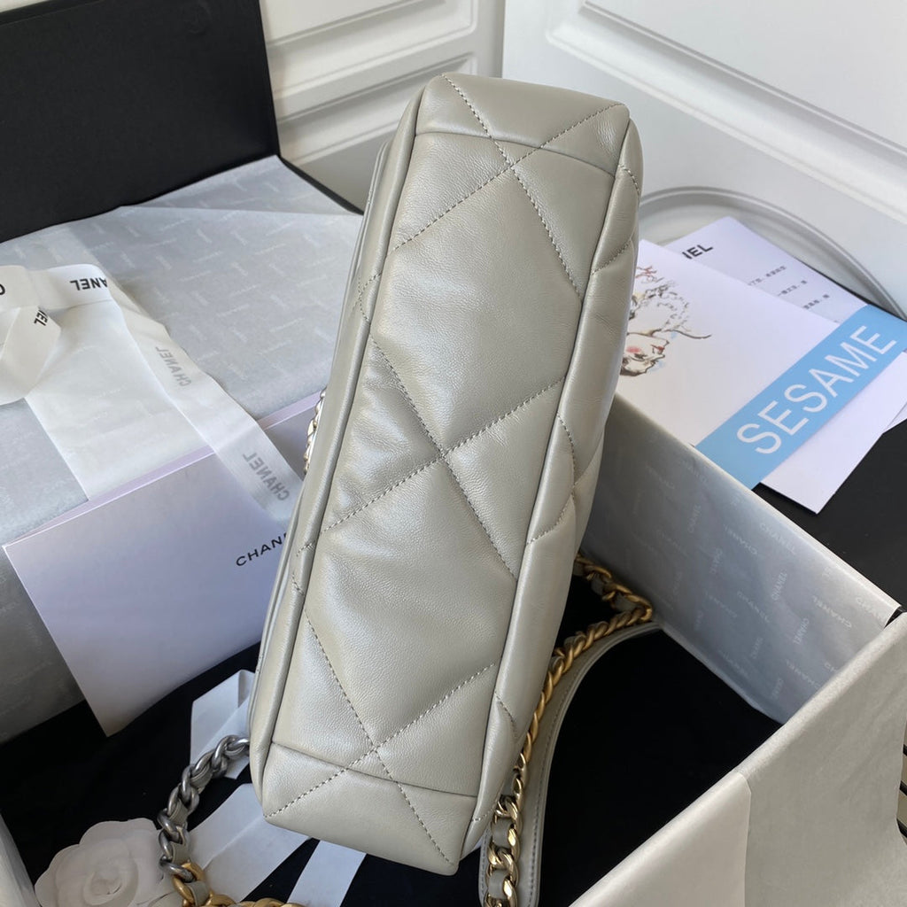 CHANEL LARGE 30 FLAP BAG IN LIGHT GREY LAMBSKIN