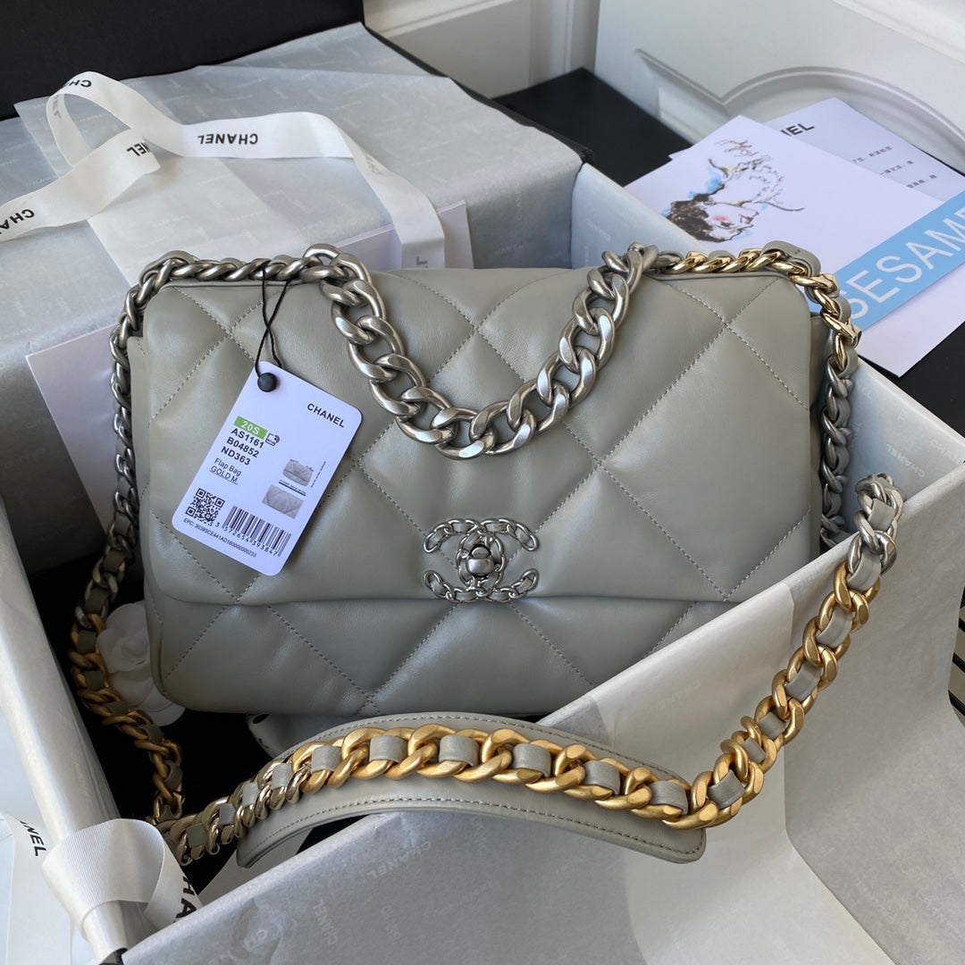 CHANEL LARGE 30 FLAP BAG IN LIGHT GREY LAMBSKIN