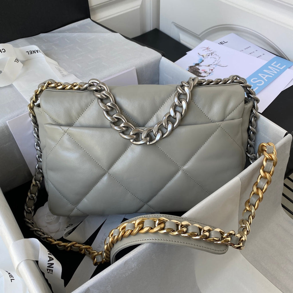 CHANEL LARGE 30 FLAP BAG IN LIGHT GREY LAMBSKIN