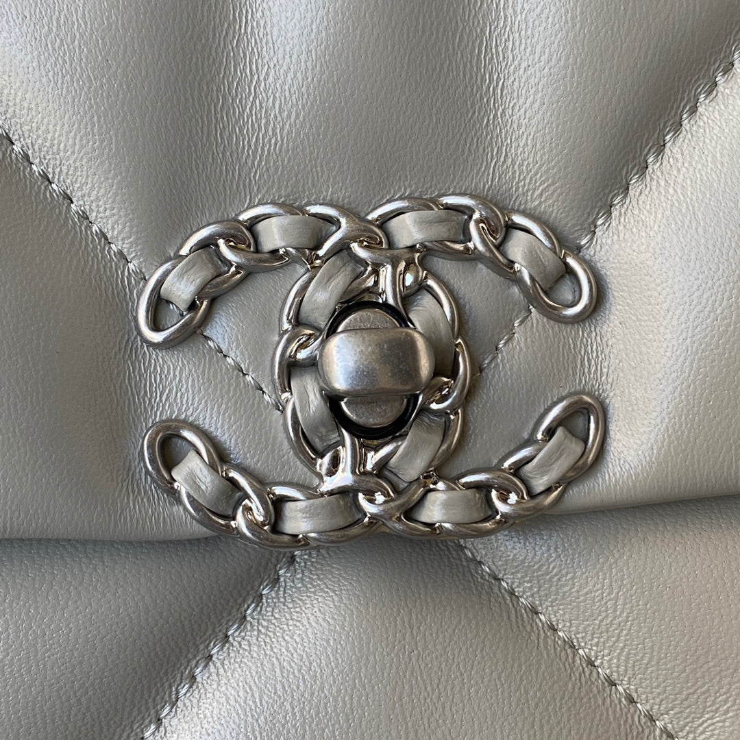 CHANEL LARGE 30 FLAP BAG IN LIGHT GREY LAMBSKIN