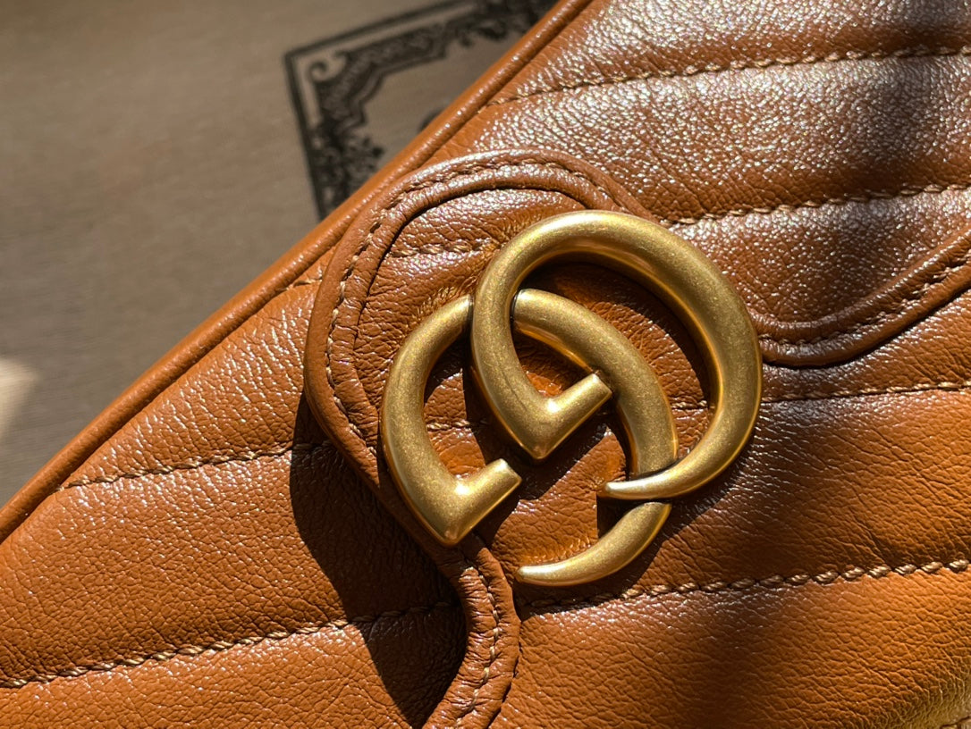 GUCCI MARMONT MINI 16 BAG IN CINNAMON BROWN CALFSKIN