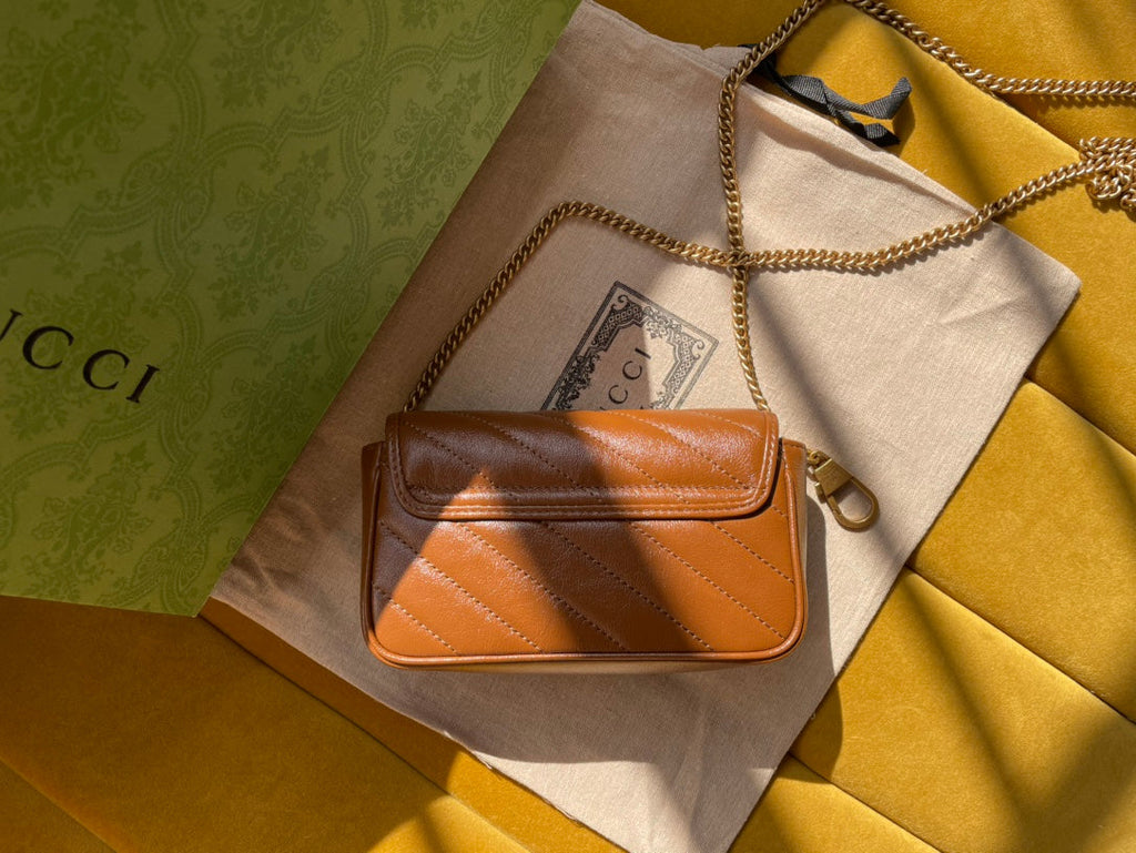 GUCCI MARMONT MINI 16 BAG IN CINNAMON BROWN CALFSKIN