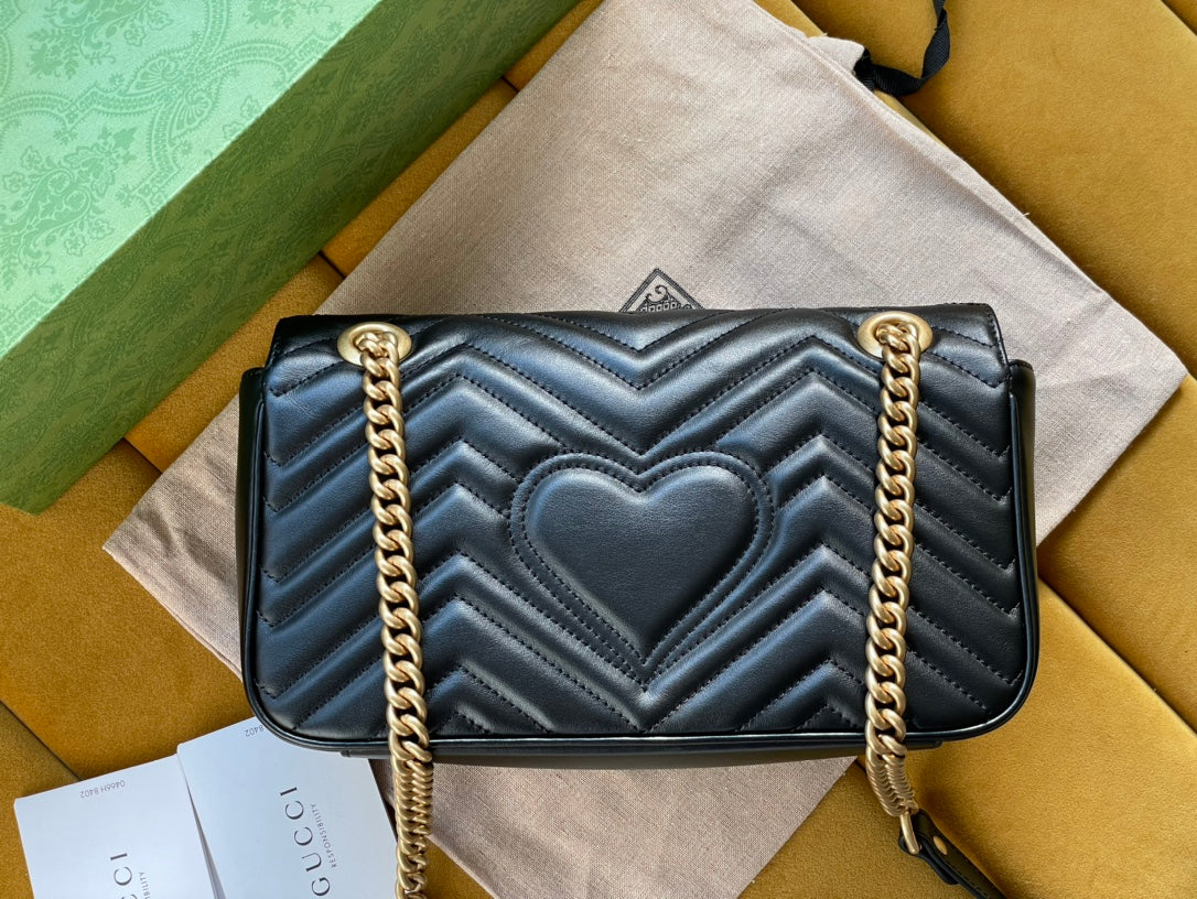 GUCCI MARMONT MATELASSÉ LARGE 26 BAG BLACK CALFSKIN