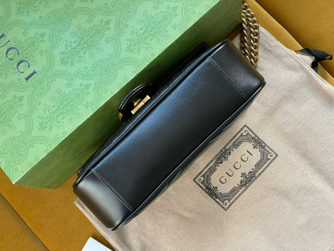GUCCI MARMONT MATELASSÉ SMALL 22 BAG BLACK CALFSKIN
