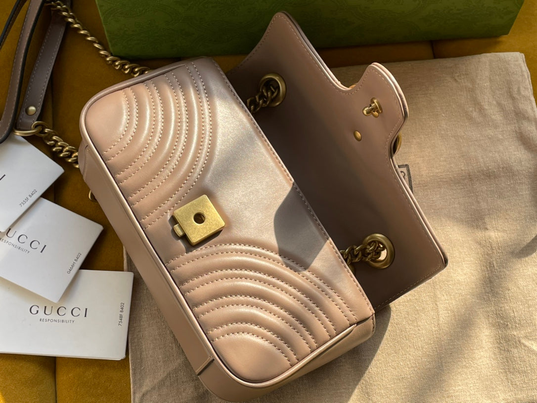 GUCCI MARMONT MATELASSÉ SMALL 22 BAG BEIGE CALFSKIN