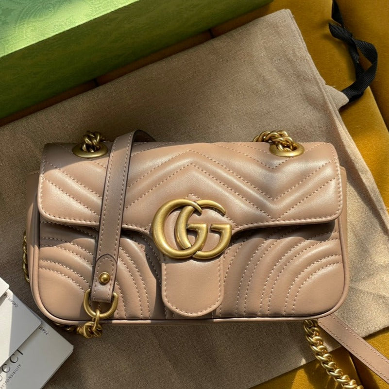 GUCCI MARMONT MATELASSÉ SMALL 22 BAG BEIGE CALFSKIN