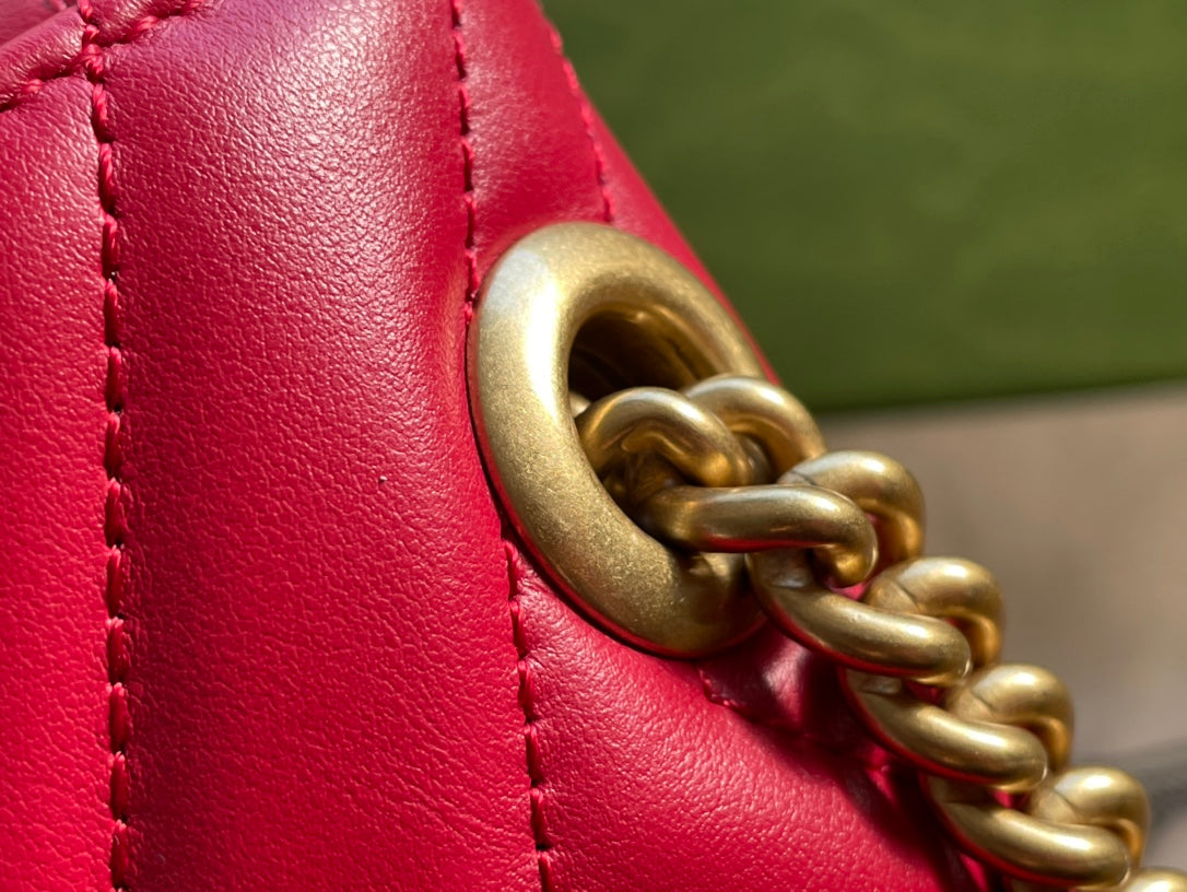GUCCI MARMONT MATELASSÉ SMALL 22 BAG RED PINK CALFSKIN